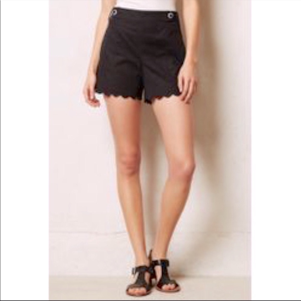 Anthropologie Cartonnier High Waisted Black Scalloped Shorts